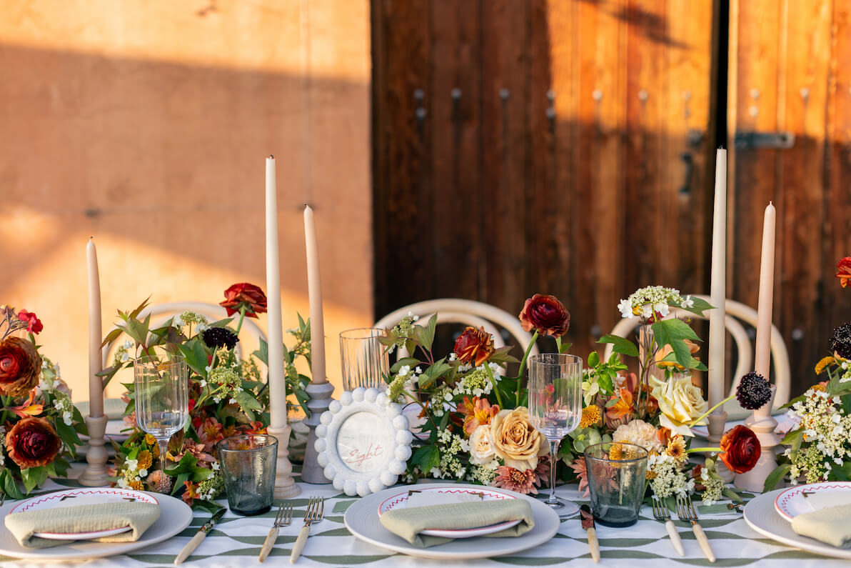 Fall wedding floral tablescape by Carmel Valley florist